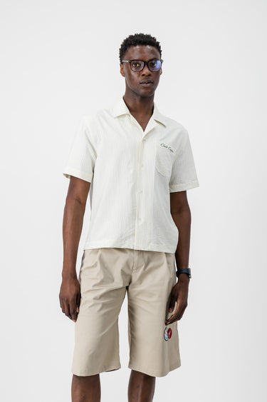 Club Capri White & Stone Pinstripe Cropped Shirt