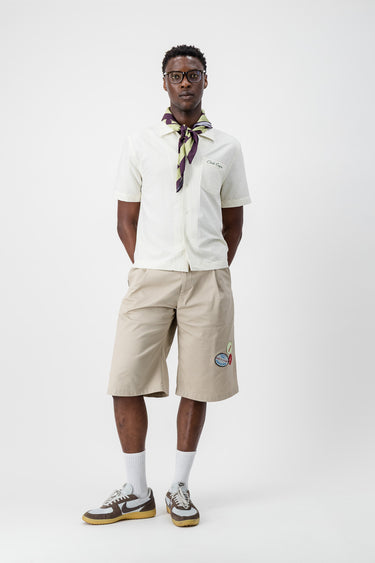 Club Capri White & Stone Pinstripe Cropped Shirt