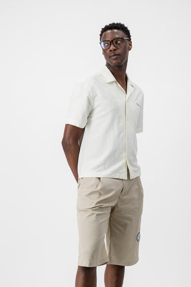 Club Capri White & Stone Pinstripe Cropped Shirt