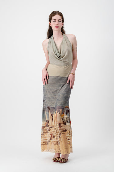 Alla Spiaggia Mesh Plunging Neckline Dress