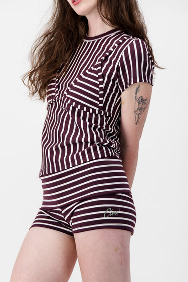 Ciao Burgundy & Cream Stripe Micro Short