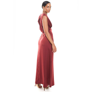 Merlot Sleeveless Satin Formal Dress