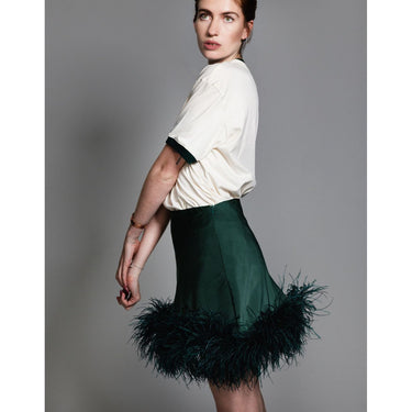 Custom Mini Satin Skirt with Feathers