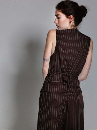 Chocolate Pinstripe Assymetrical Waistcoat