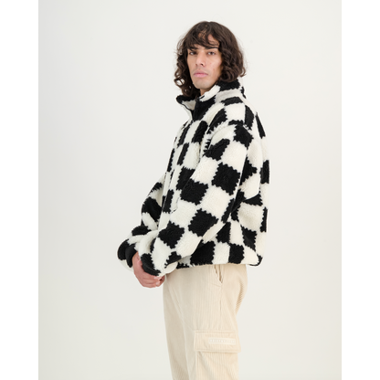 Sherpa Pull Over Sweater in Black & White Check
