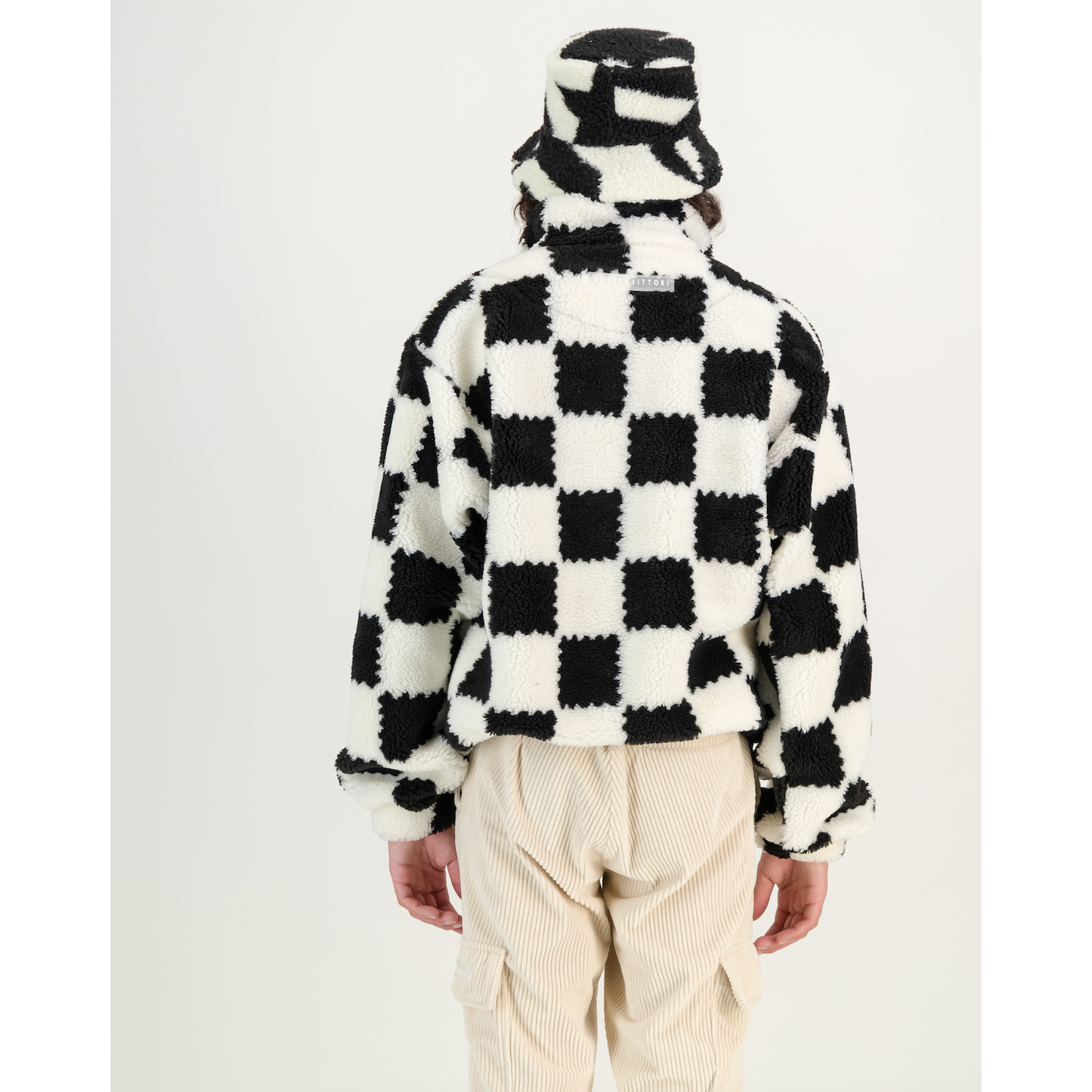 Sherpa Pull Over Sweater in Black & White Check