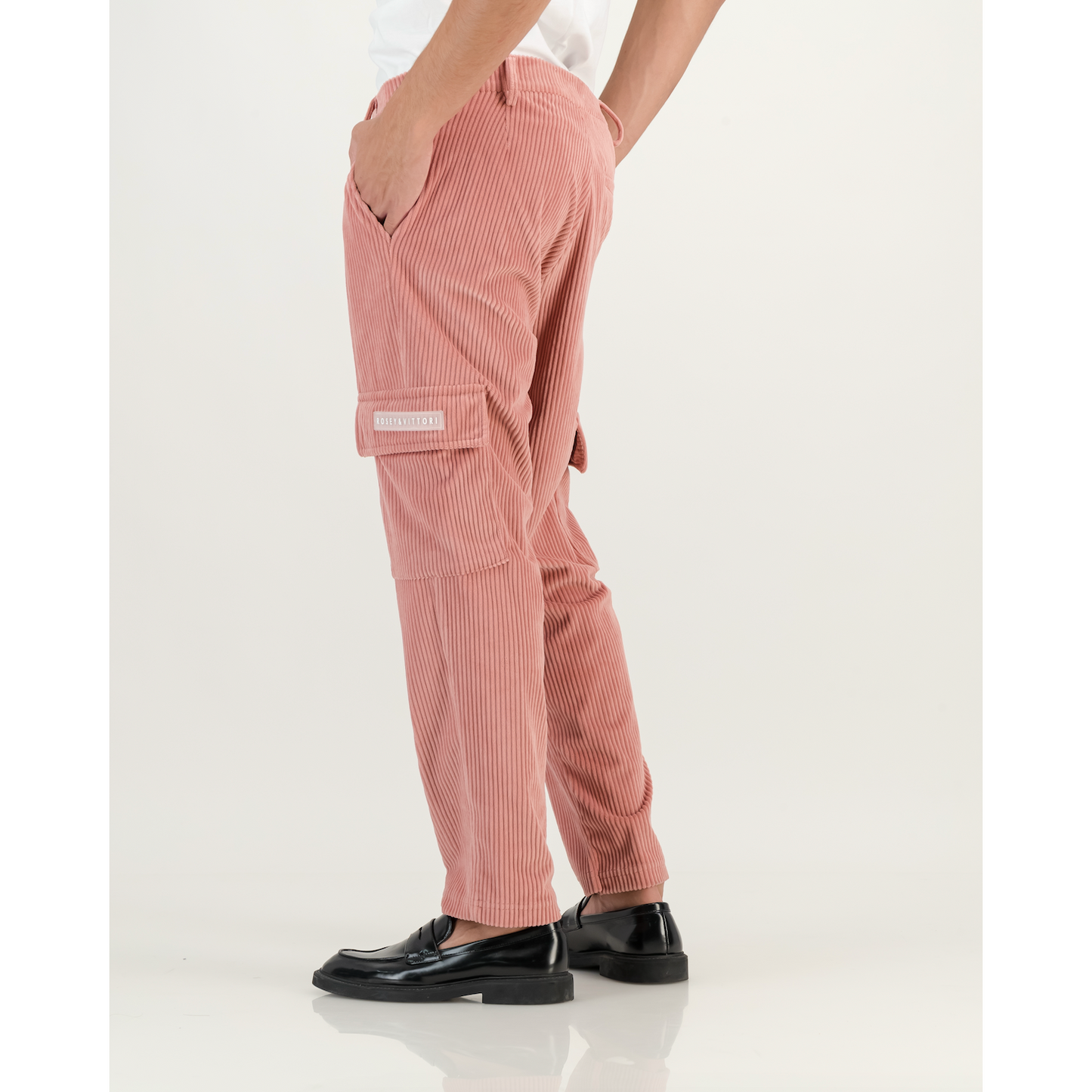 Stretch Corduroy Cargo Pants in Blush Pink