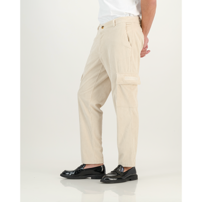 Stretch Corduroy Cargo Pants in Pearl