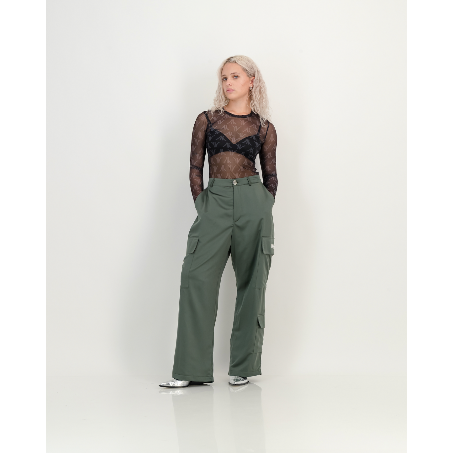 Satin Cargo Pants in Forest Night