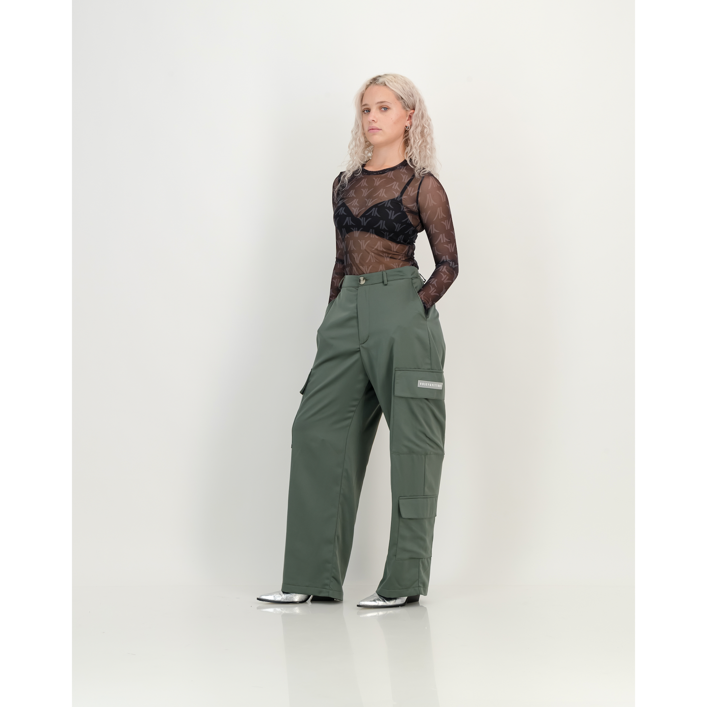 Satin Cargo Pants in Forest Night