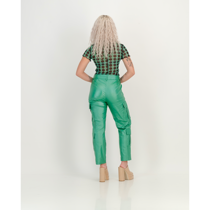 Metallic Cargo Pants in Emerald Green