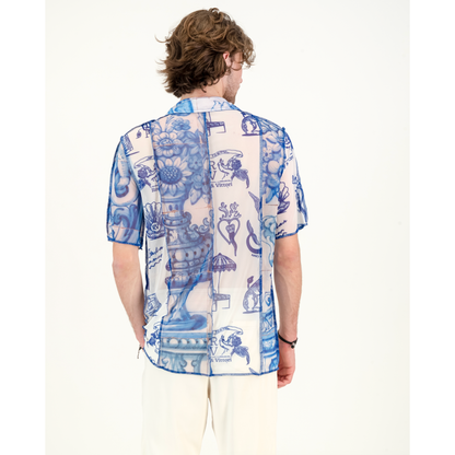 Mesh Shirt - Blue & White Tile & Italian Summer Print