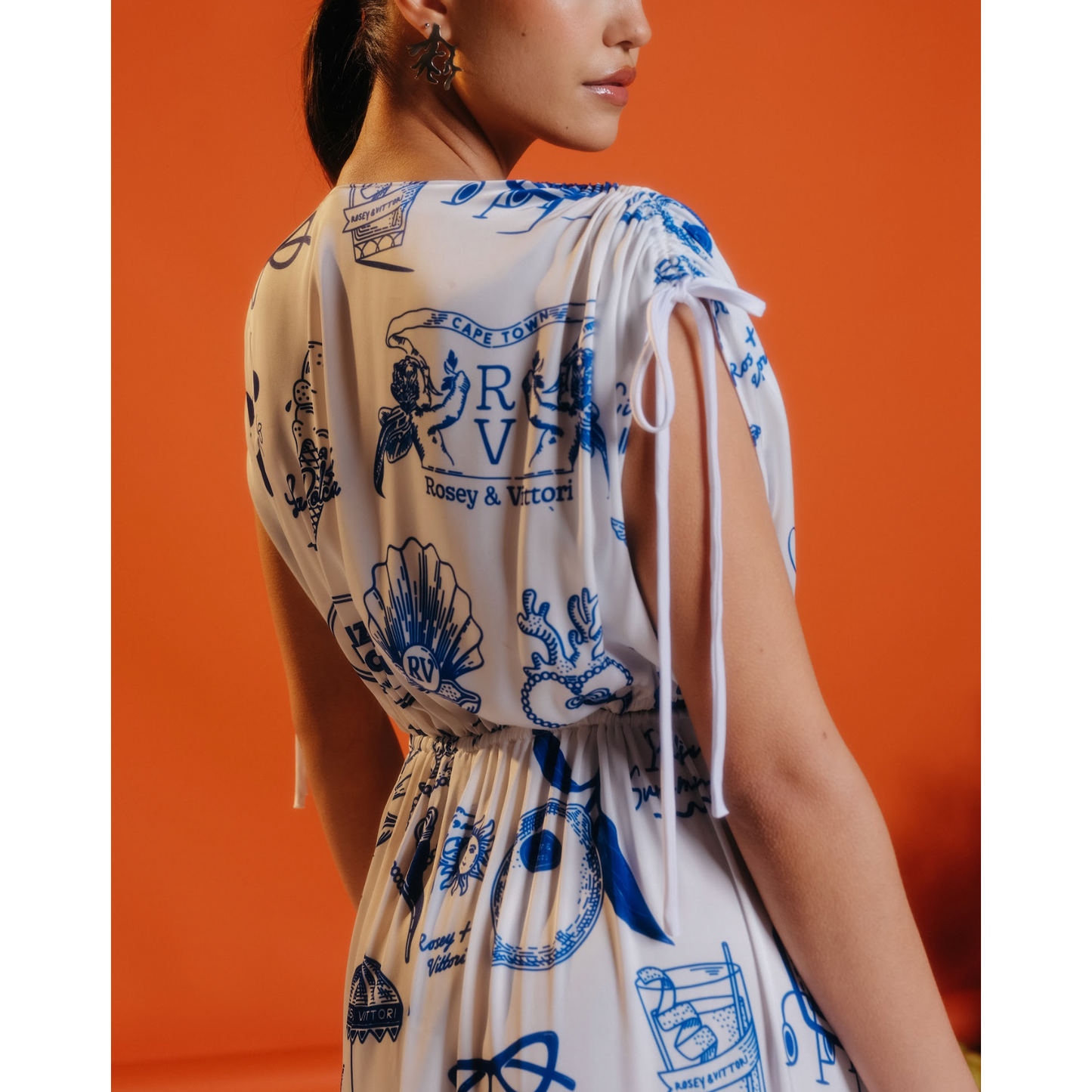 Emilia Cut Out Dress in Blue & White Amalfi Print