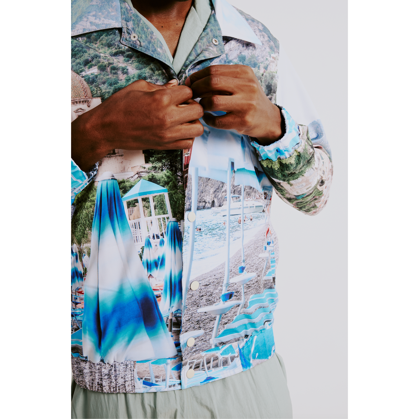 Mens Lightweight Shirt Jacket - Blue Positano Print