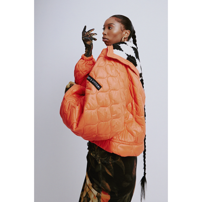 Cropped Puffer with Sherpa Collar in Orange