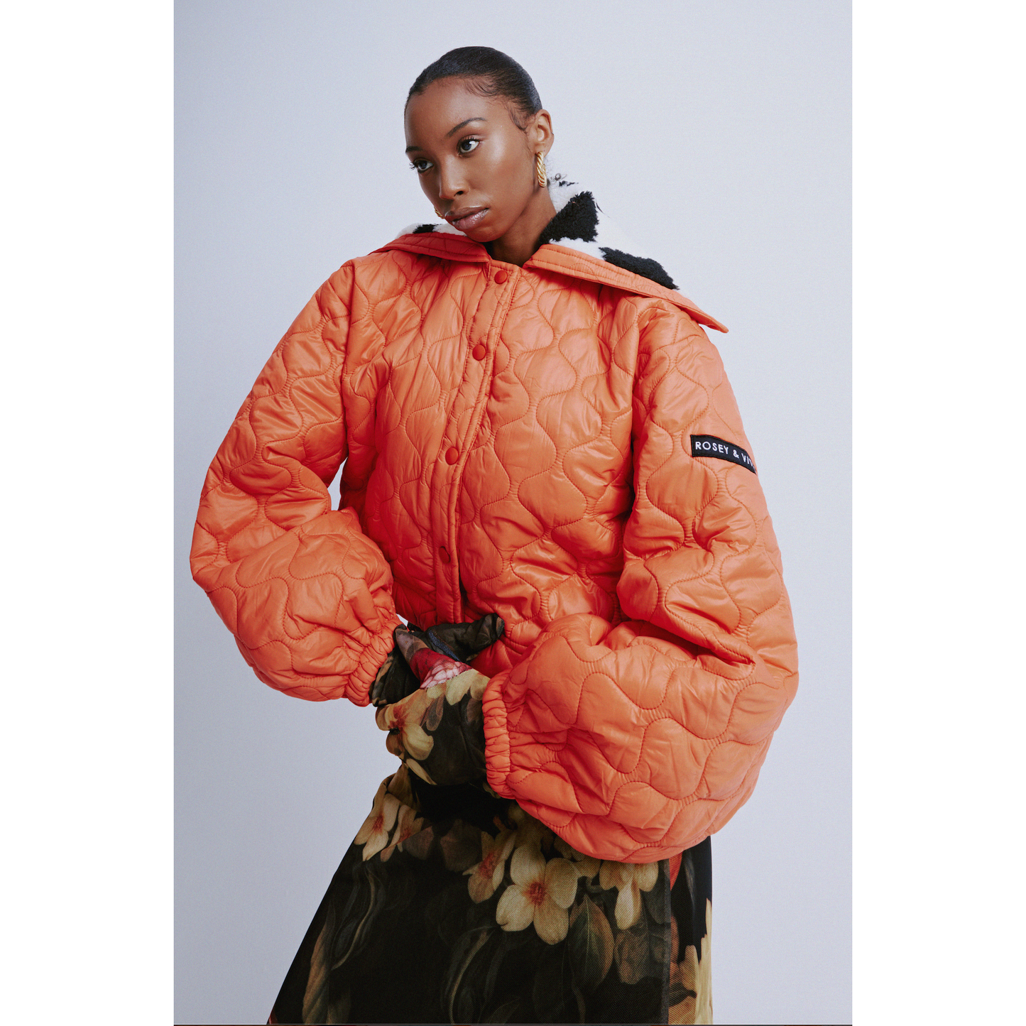 Cropped Puffer with Sherpa Collar in Orange