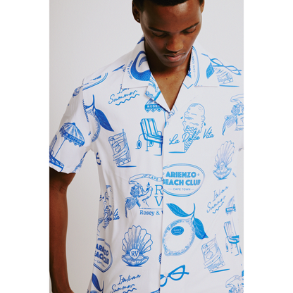 Mens Shirt in Blue & White Italian Summer Print