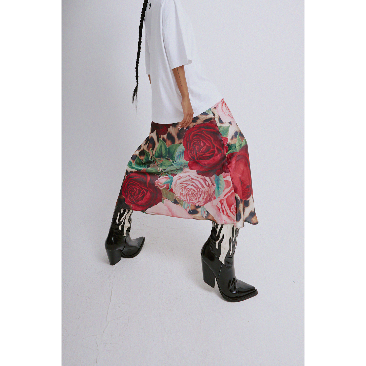 PRE-ORDER Satin Slip Skirt in Rosa Print