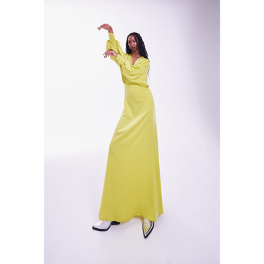 Long Sleeve Satin Formal Dress in Lime
