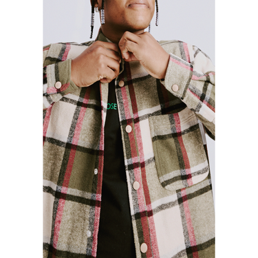 Flannel Shacket in Green & Red Check