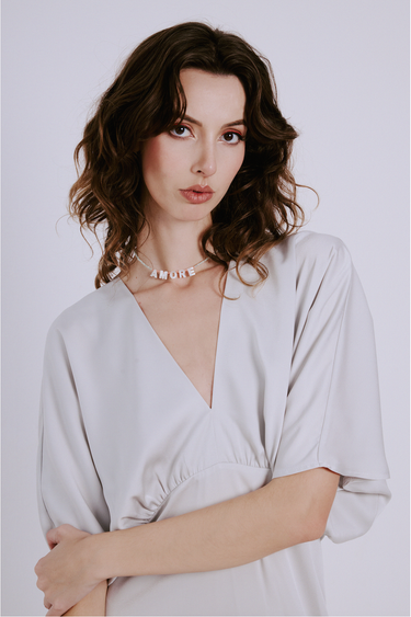 Silver Short Sleeve Satin Dress