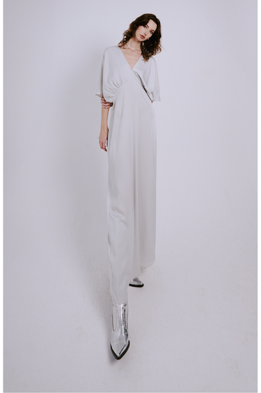 Silver Short Sleeve Satin Dress