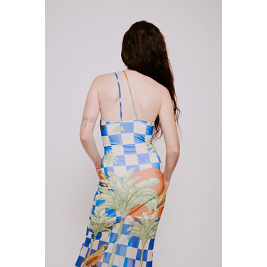 Tropics Checkerboard Mesh Cut Out Dress