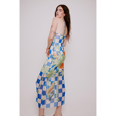 Tropics Checkerboard Mesh Cut Out Dress