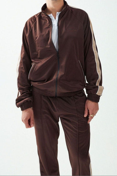 Rosey Track Top - Brown & Cream