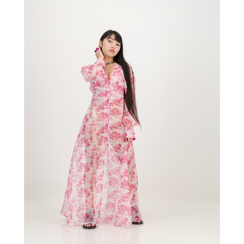 Yoryu Button Front Dress in Pink Toile de Jure